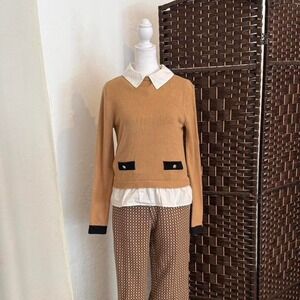 LOFT Tan Preppy Sweater Women's Minimalist Neutral Knit Size XS